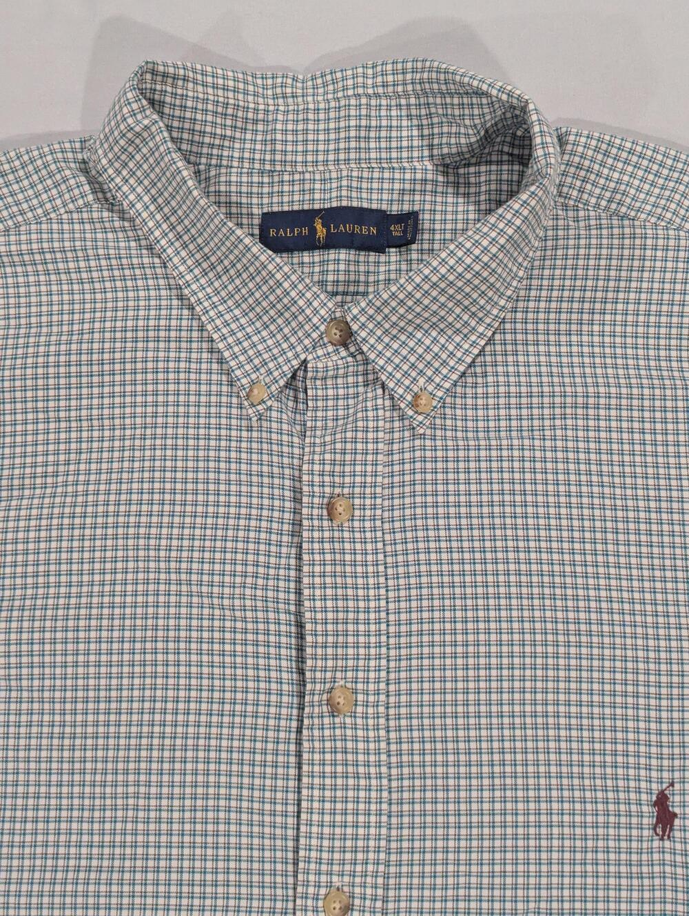 Ralph Lauren Shirt Mens 4XLT Blue Check Long Sleeve Button Up Big & Tall Casual